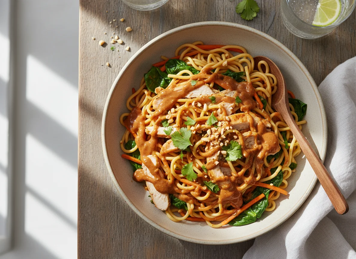 Chicken and Vegetable Noodles with Peanut Sauce photo