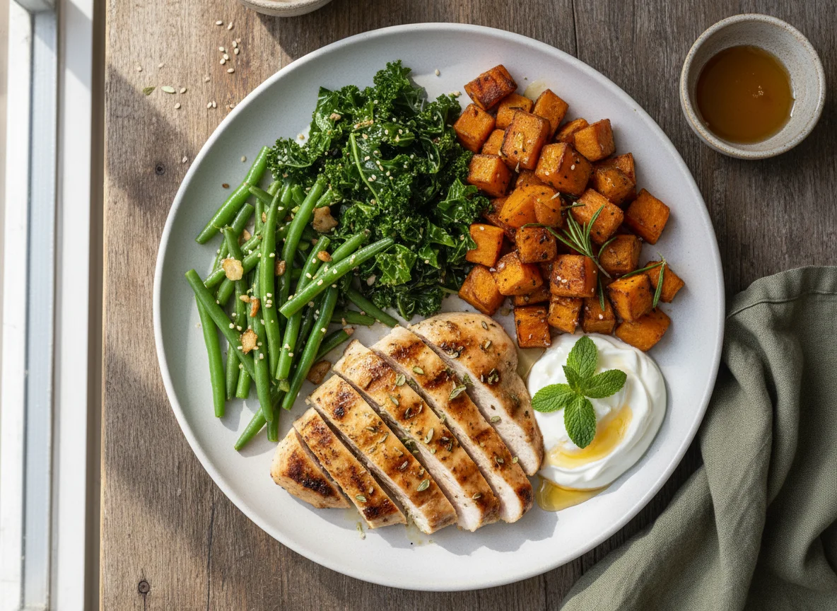 Chicken and Vegetable Plate with Greek Yogurt photo