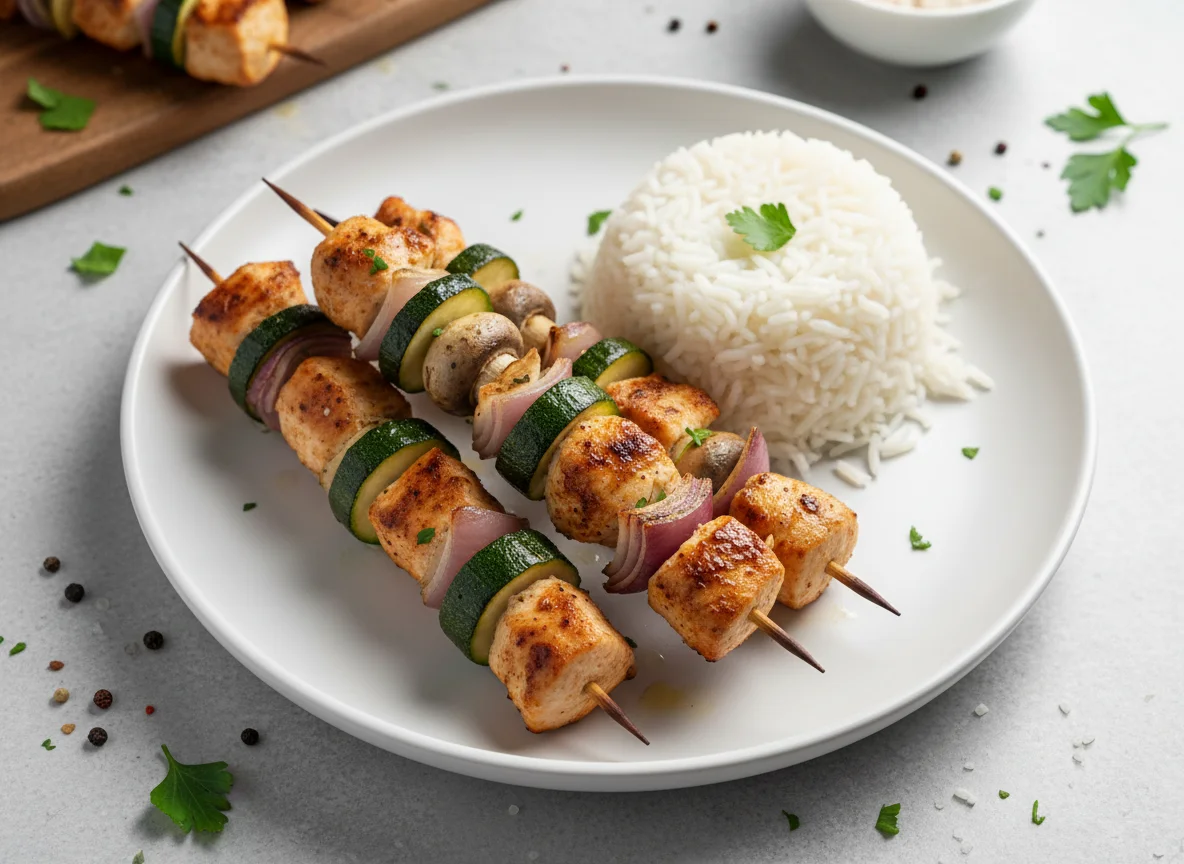 Chicken and Vegetable Skewer with Rice photo