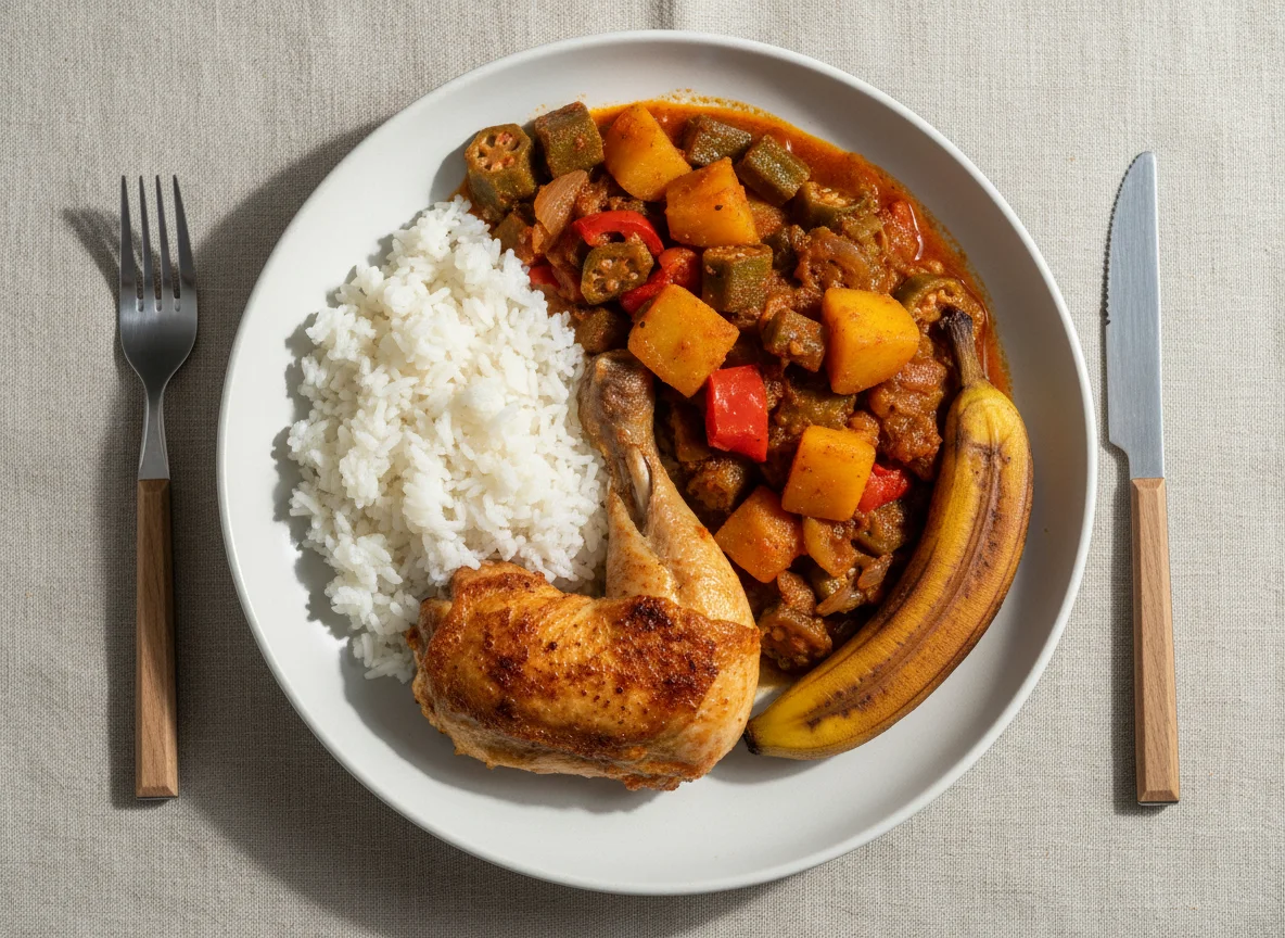 Chicken and Vegetable Stew with Rice and Banana photo