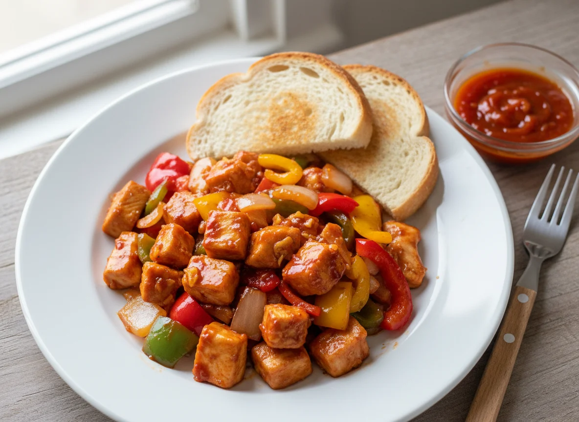 Chicken and Vegetable Stir-fry with Bread photo