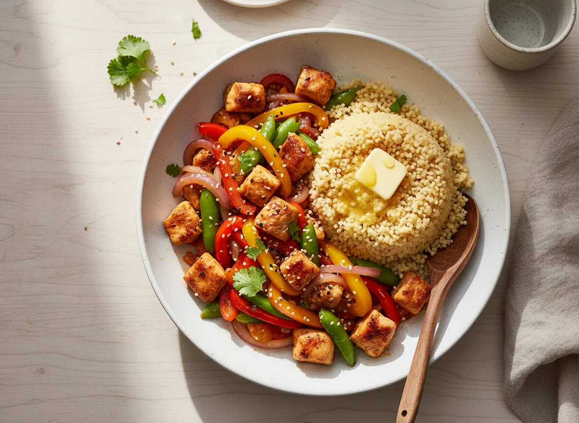 Chicken and Vegetable Stir-fry with Couscous and Butter photo