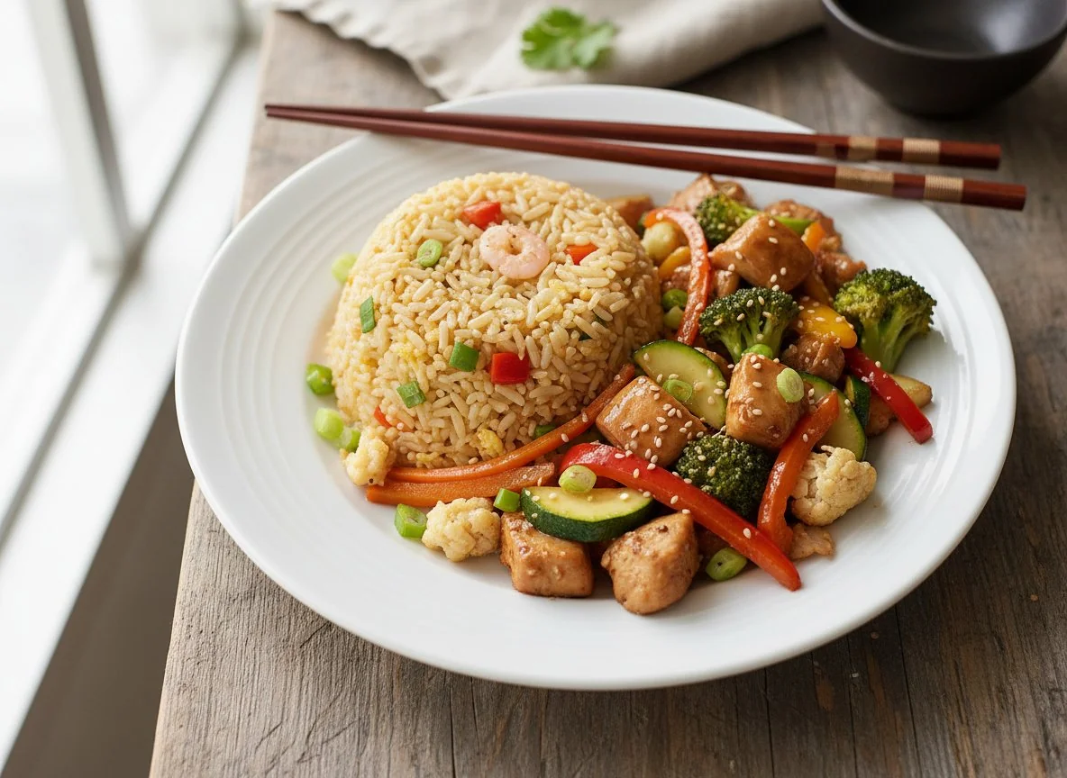 Chicken and Vegetable Stir-fry with Fried Rice photo