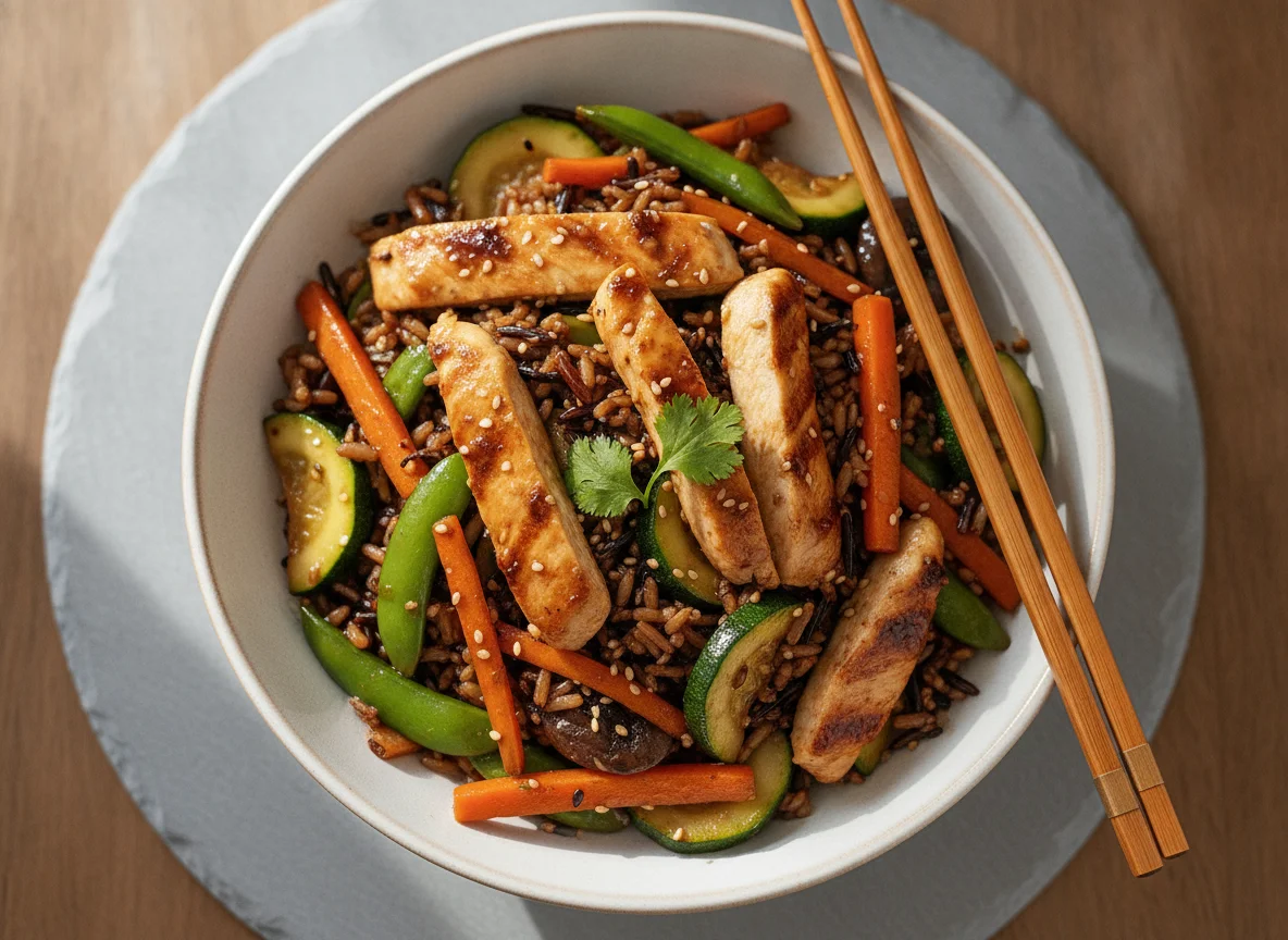 Chicken and Vegetable Stir-fry with Wild Rice photo