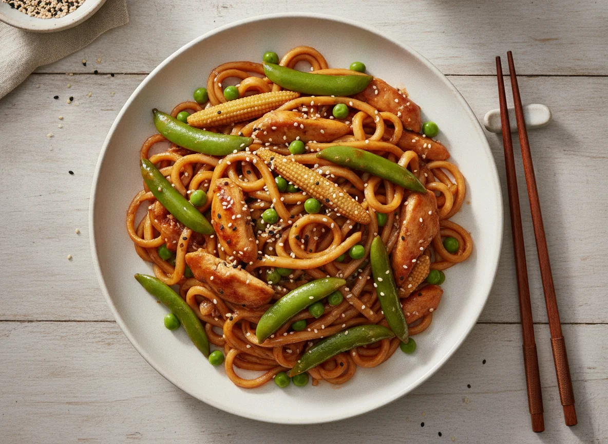 Chicken and Vegetable Udon Stir-fry photo