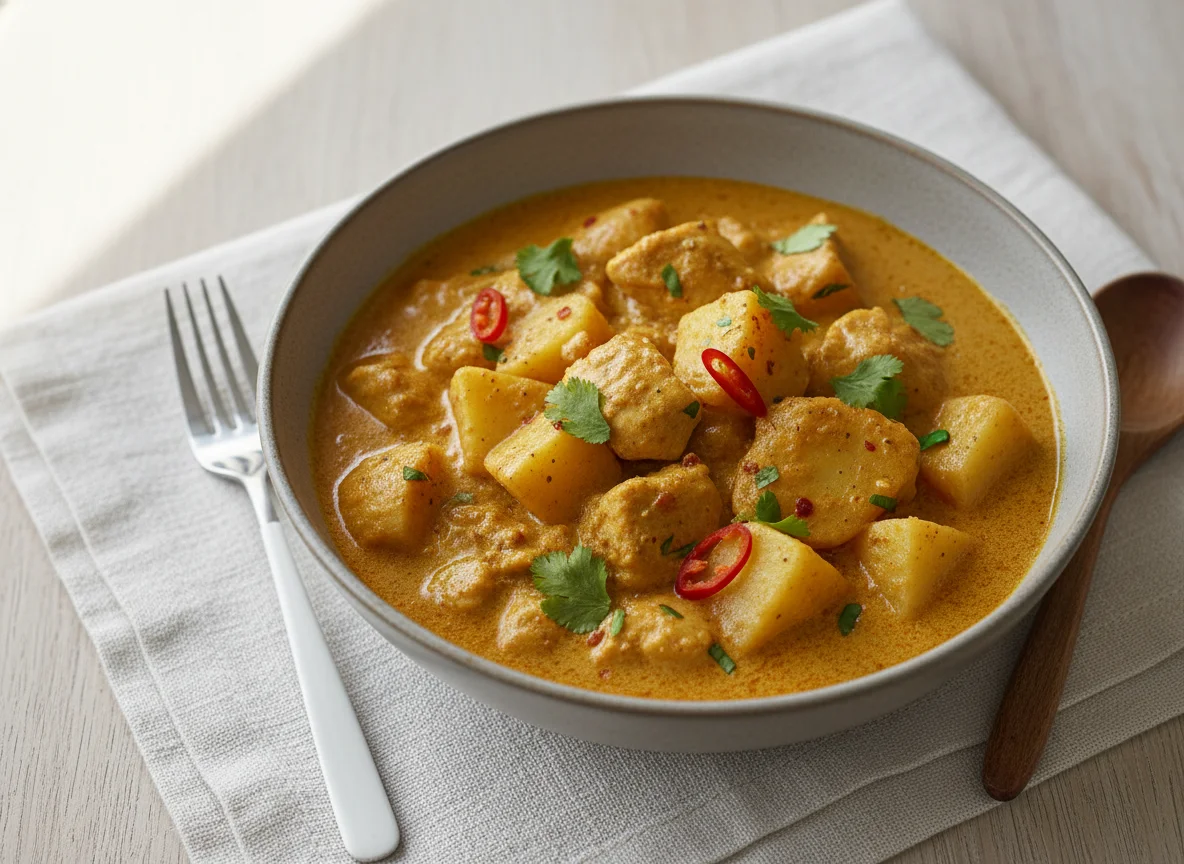 Chicken and white potato curry photo