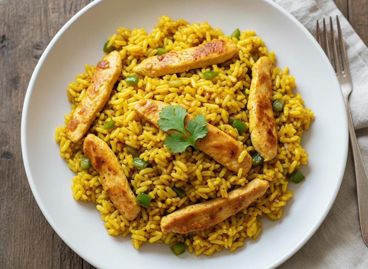 Chicken and Yellow Rice with Bell Peppers photo
