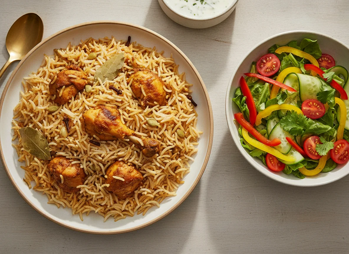 Chicken Biryani with Fresh Salad photo
