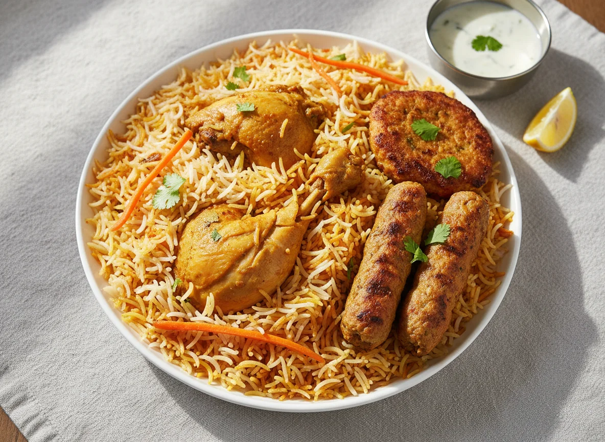 Chicken Biryani with Kebabs photo
