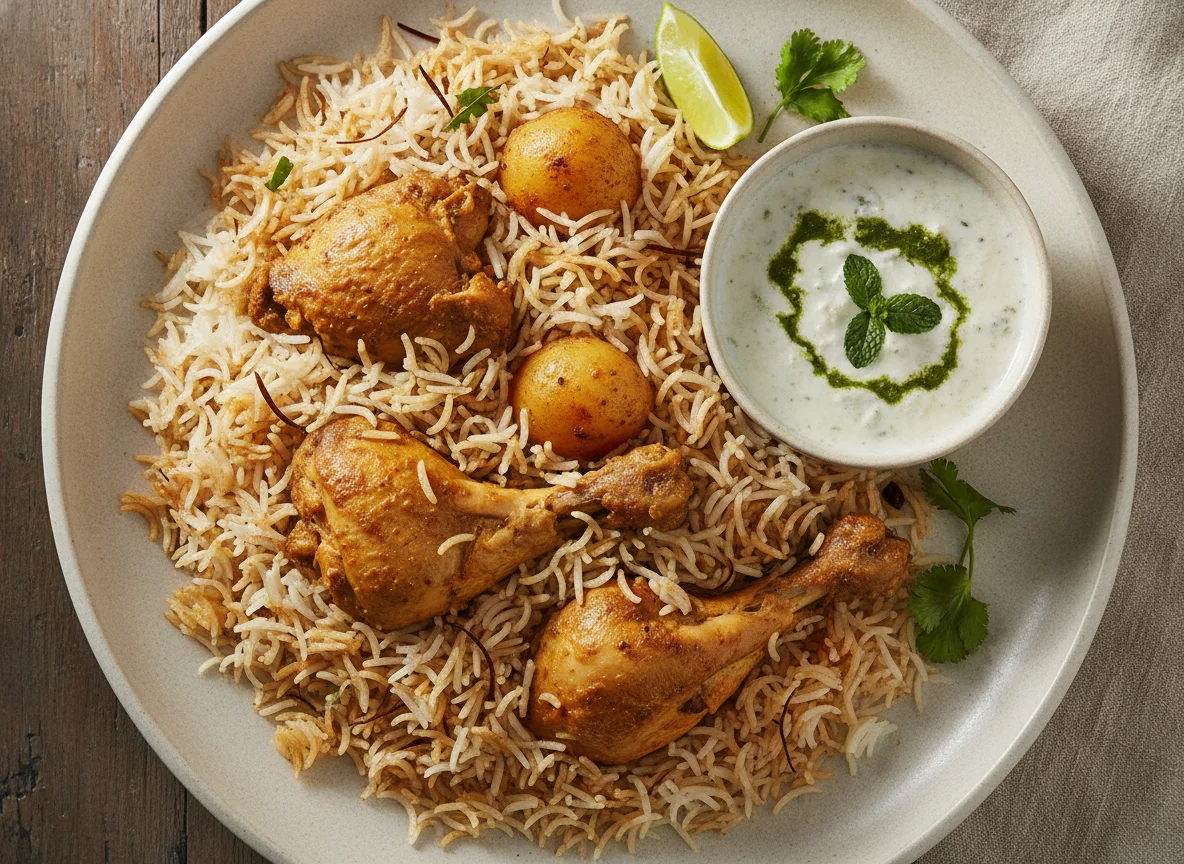 Chicken Biryani with Mint Raita photo