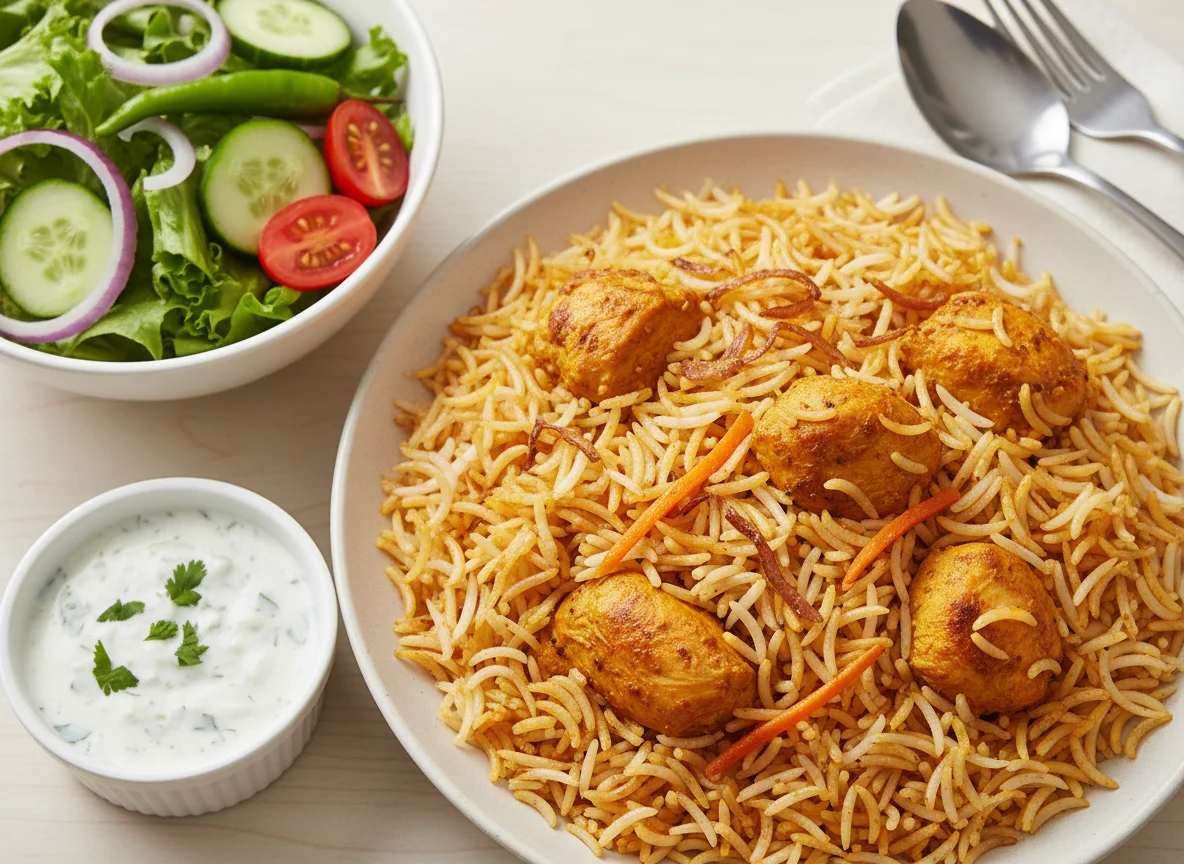 Chicken Biryani with Salad photo
