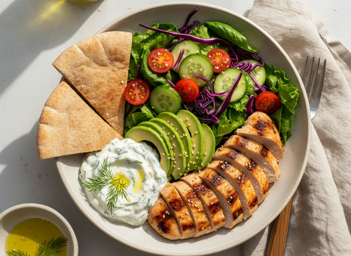 Chicken Bowl with Tzatziki and Salad photo