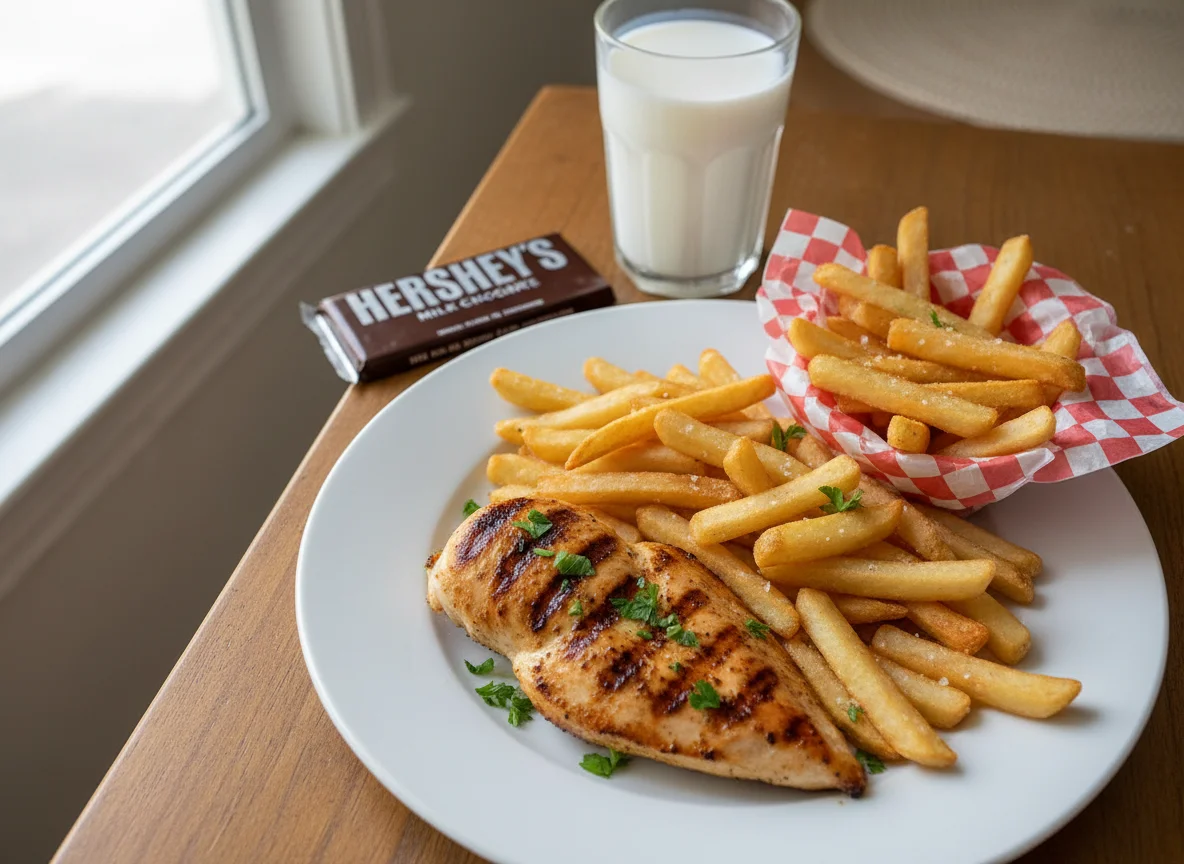 Chicken Breast Meal with Fries and Drinks photo