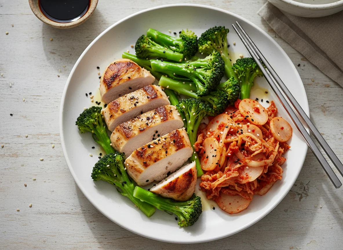 Chicken Breast with Broccoli and Kimchi photo