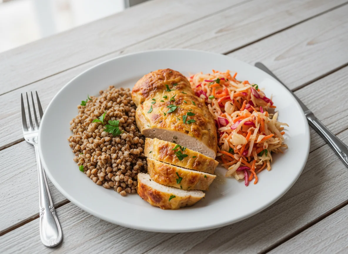 Chicken breast with buckwheat and sauerkraut photo