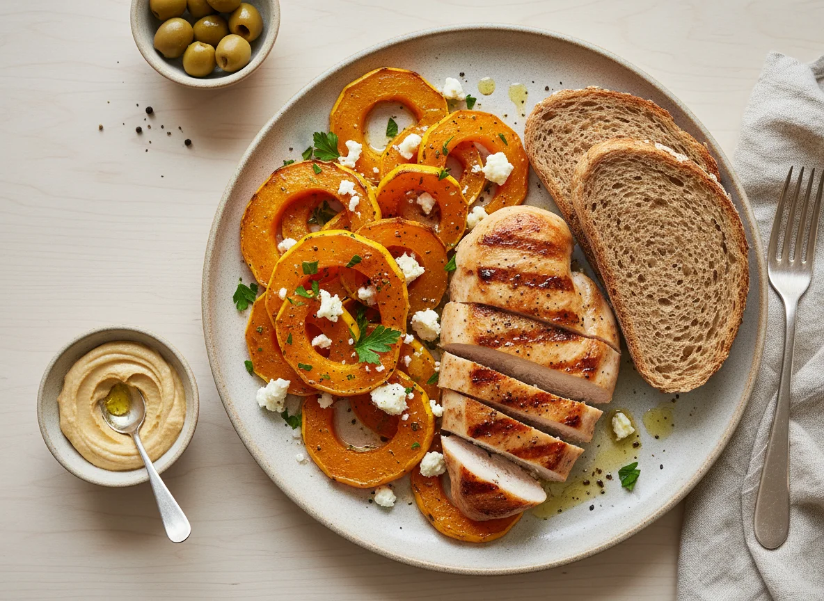 Chicken Breast with Butternut Squash Ribbons and Feta photo