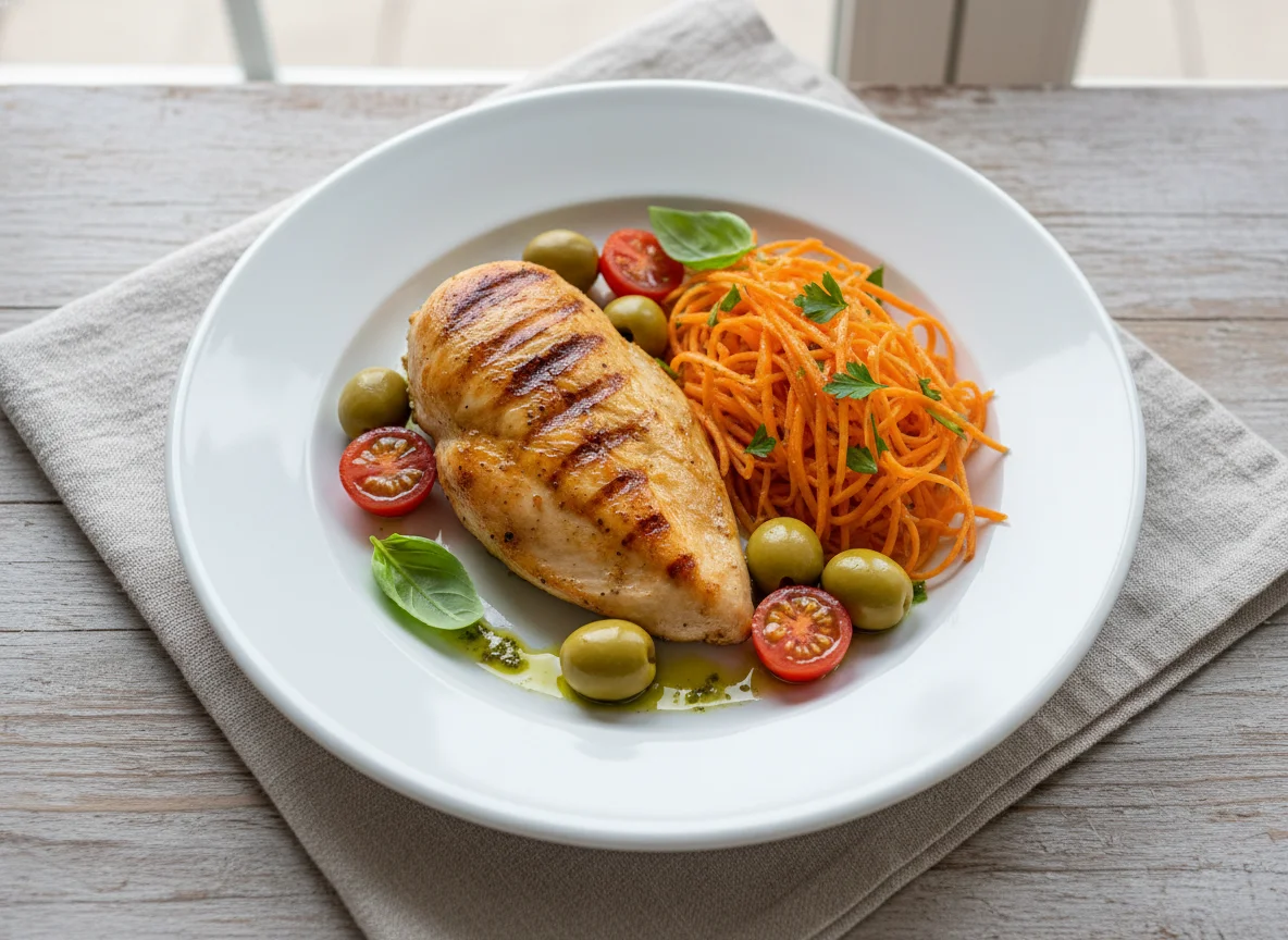 Chicken Breast with Carrot Salad and Olives photo
