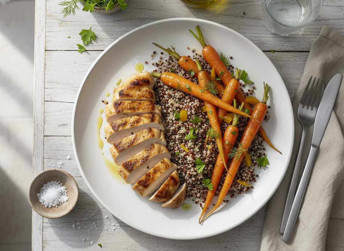 Chicken breast with carrots and quinoa photo