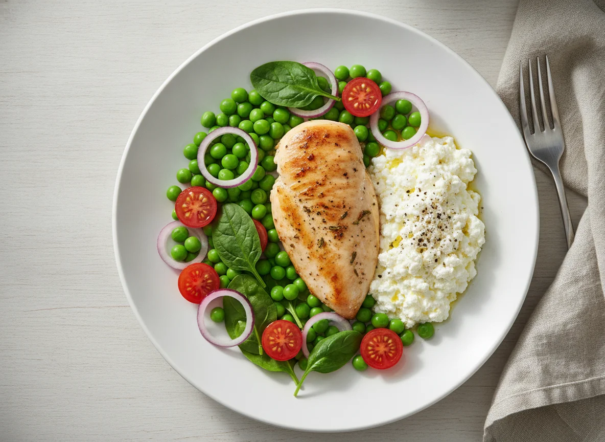 Chicken breast with cottage cheese and vegetables photo
