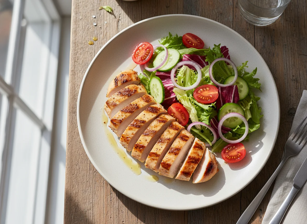 Chicken breast with fresh salad photo