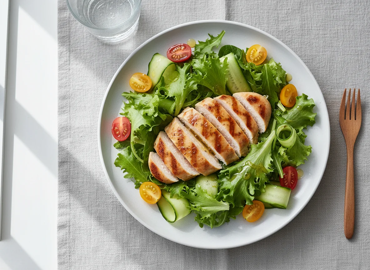 Chicken breast with mixed salad photo