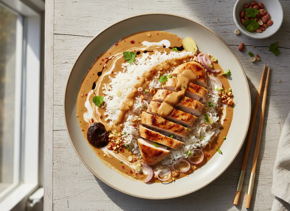 Chicken Breast with Peanut Butter and Rice photo