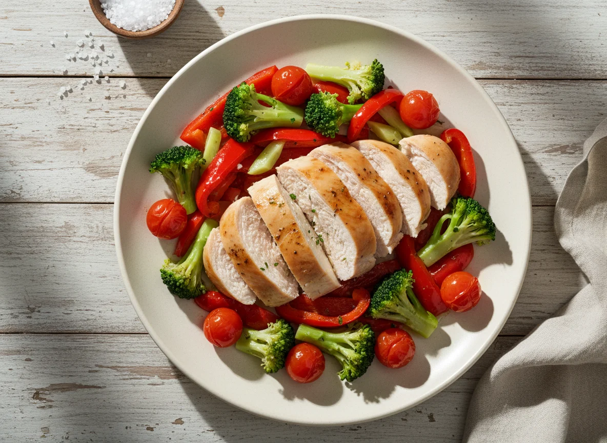Chicken breast with vegetables photo
