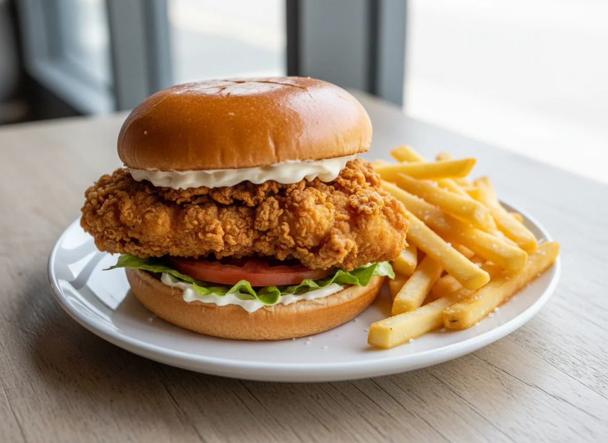 Chicken Burger and Fries photo