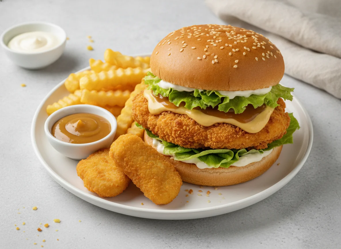 Chicken Burger Meal with Fries and Nuggets photo