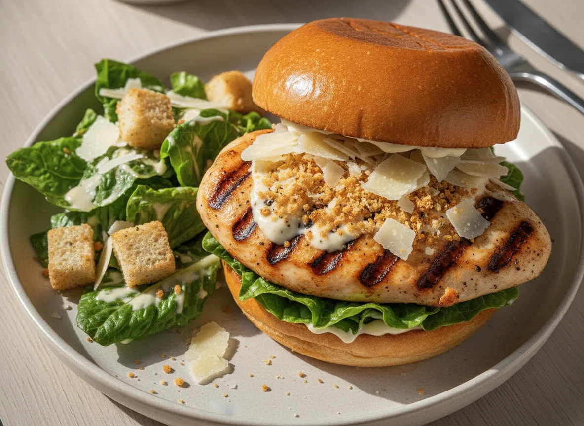 Chicken Burger with Caesar Salad photo