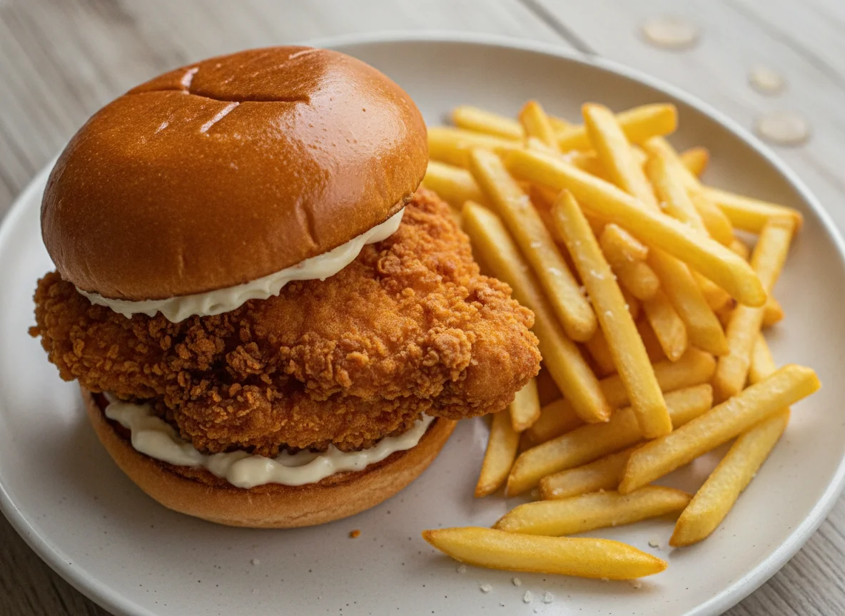 Chicken Burger with French Fries photo