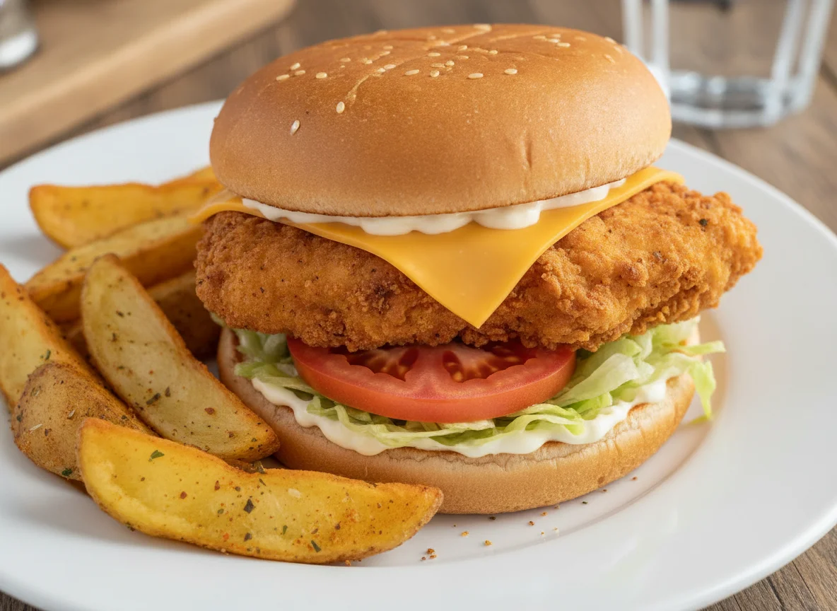 Chicken Burger with Potato Wedges photo