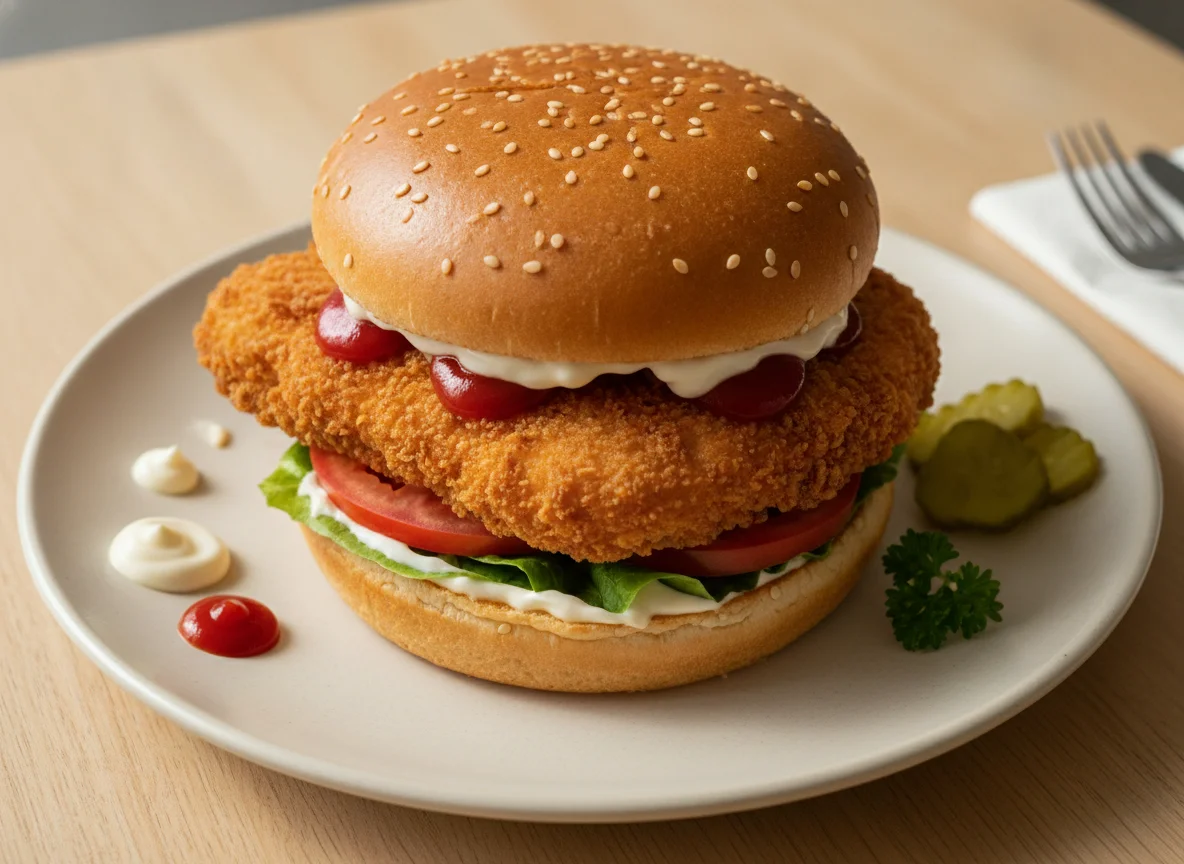 Chicken burger with sauces photo