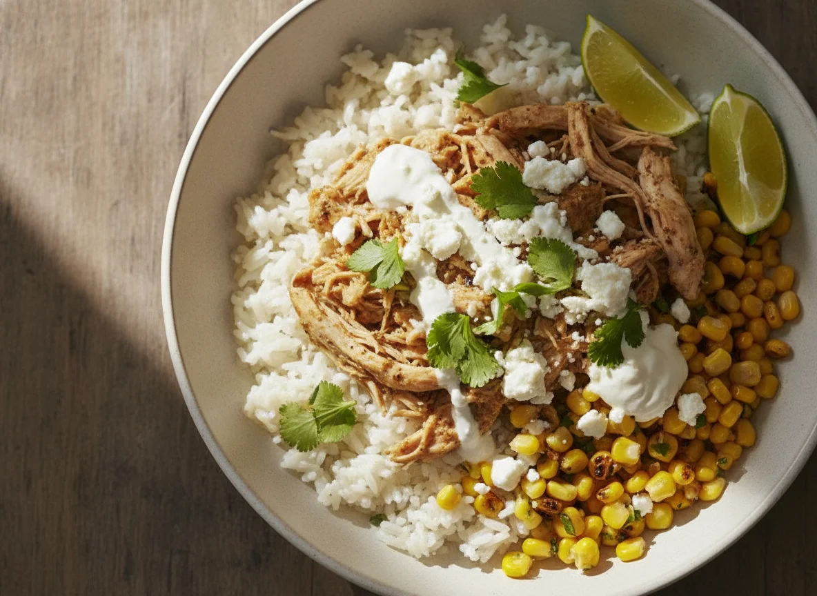 Chicken Burrito Bowl with Rice and Corn photo