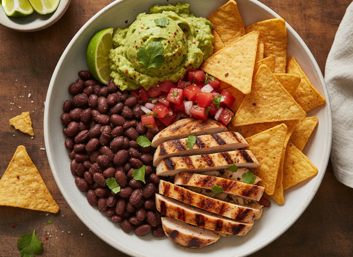 Chicken Burrito Bowl with Tortilla Chips photo