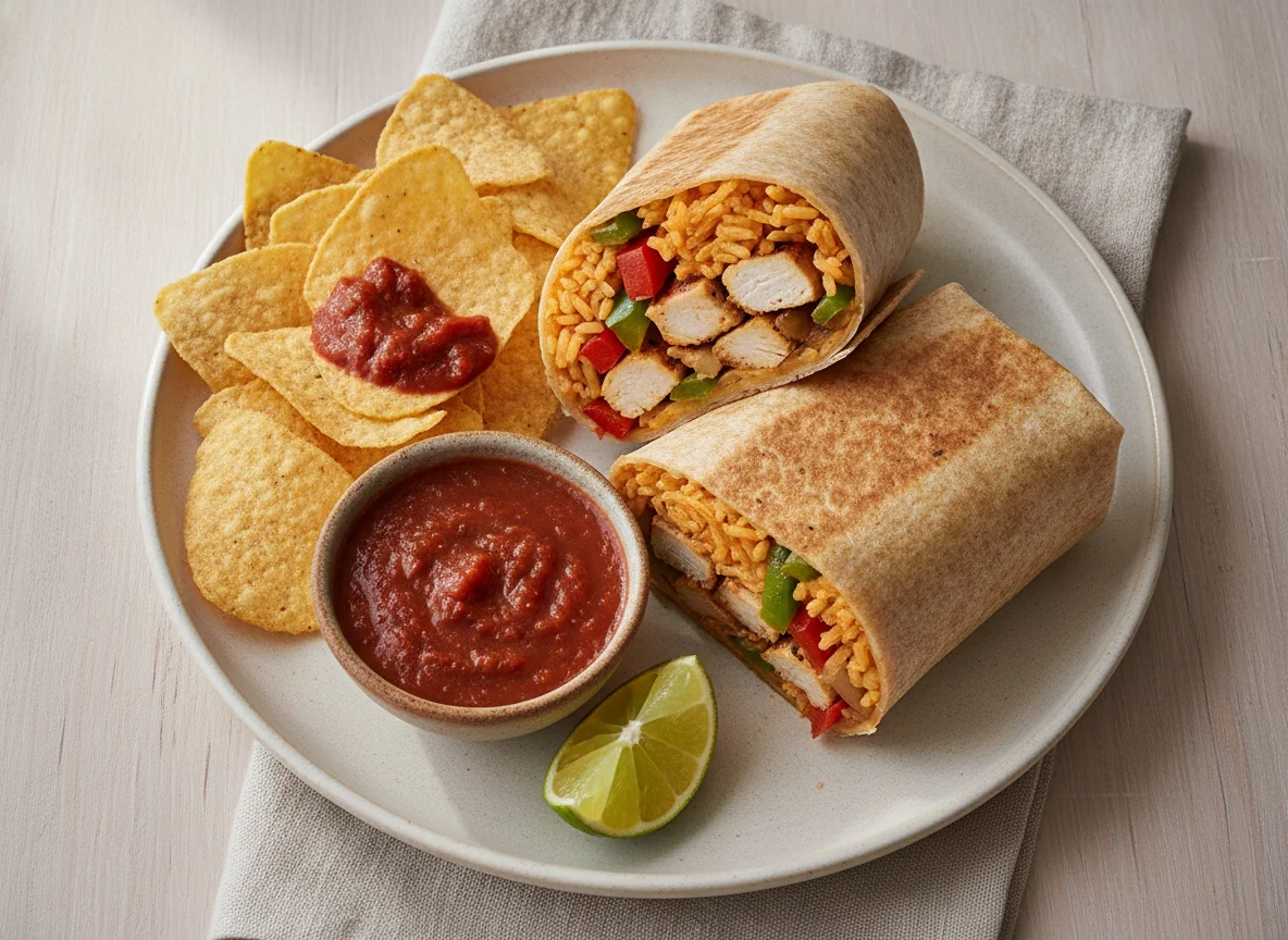 Chicken Burrito with Tortilla Chips photo