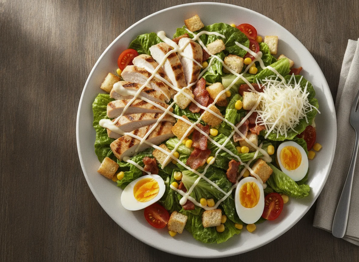 Chicken Caesar Salad with Bacon and Egg photo