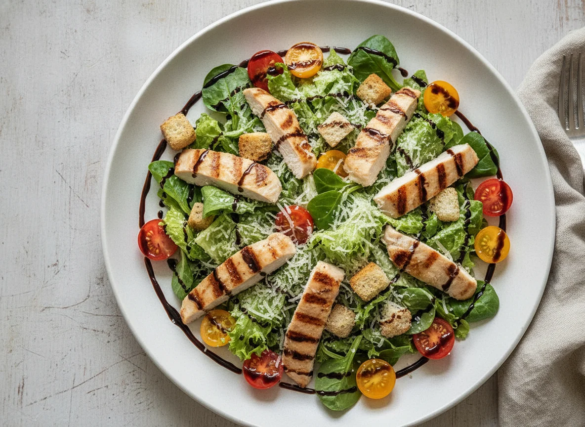 Chicken Caesar Salad with Balsamic Glaze photo