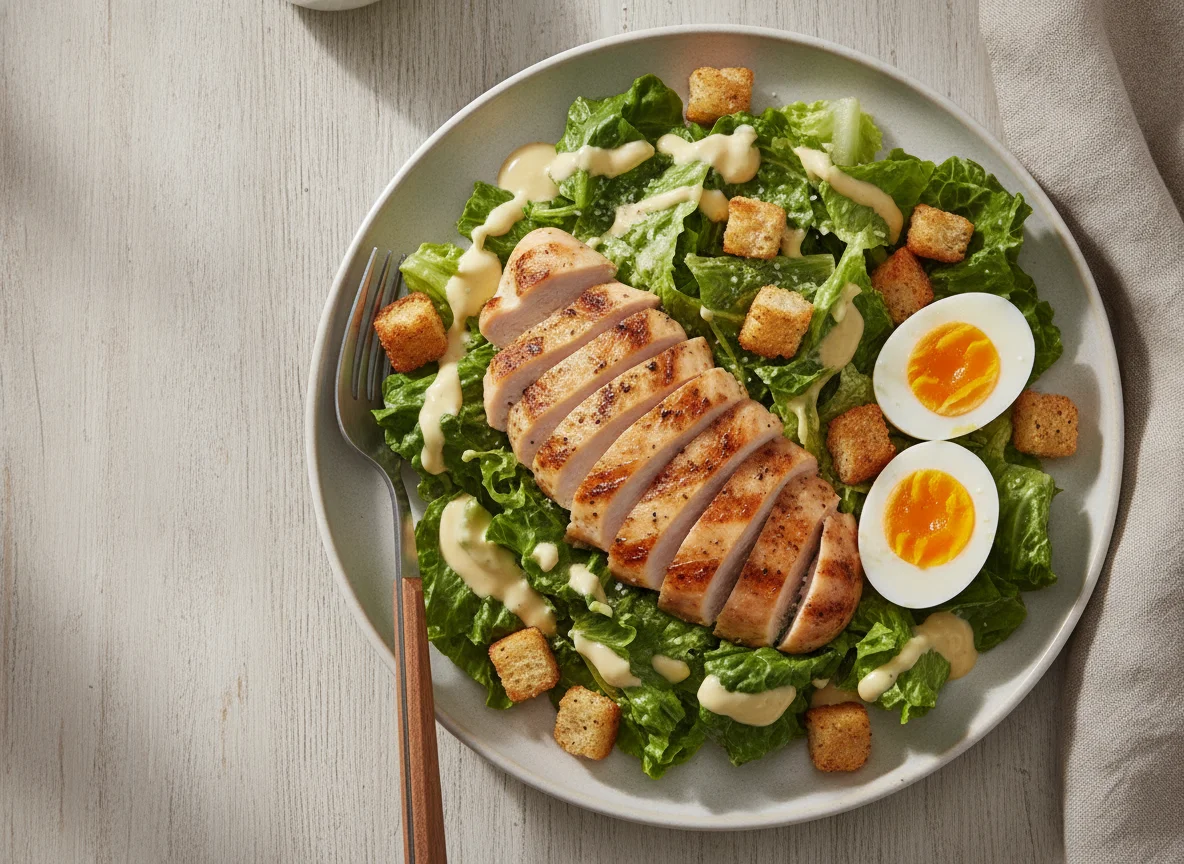 Chicken Caesar Salad with Boiled Egg photo