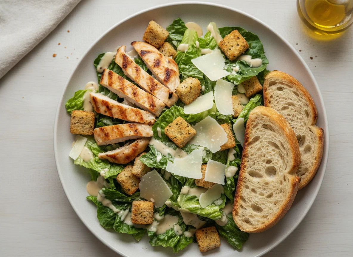 Chicken Caesar Salad with Bread photo