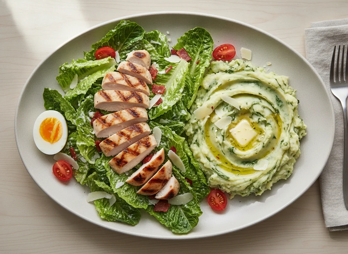 Chicken Caesar Salad with Mashed Potatoes photo