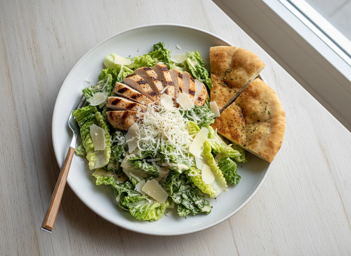Chicken Caesar Salad with Pita Bread photo