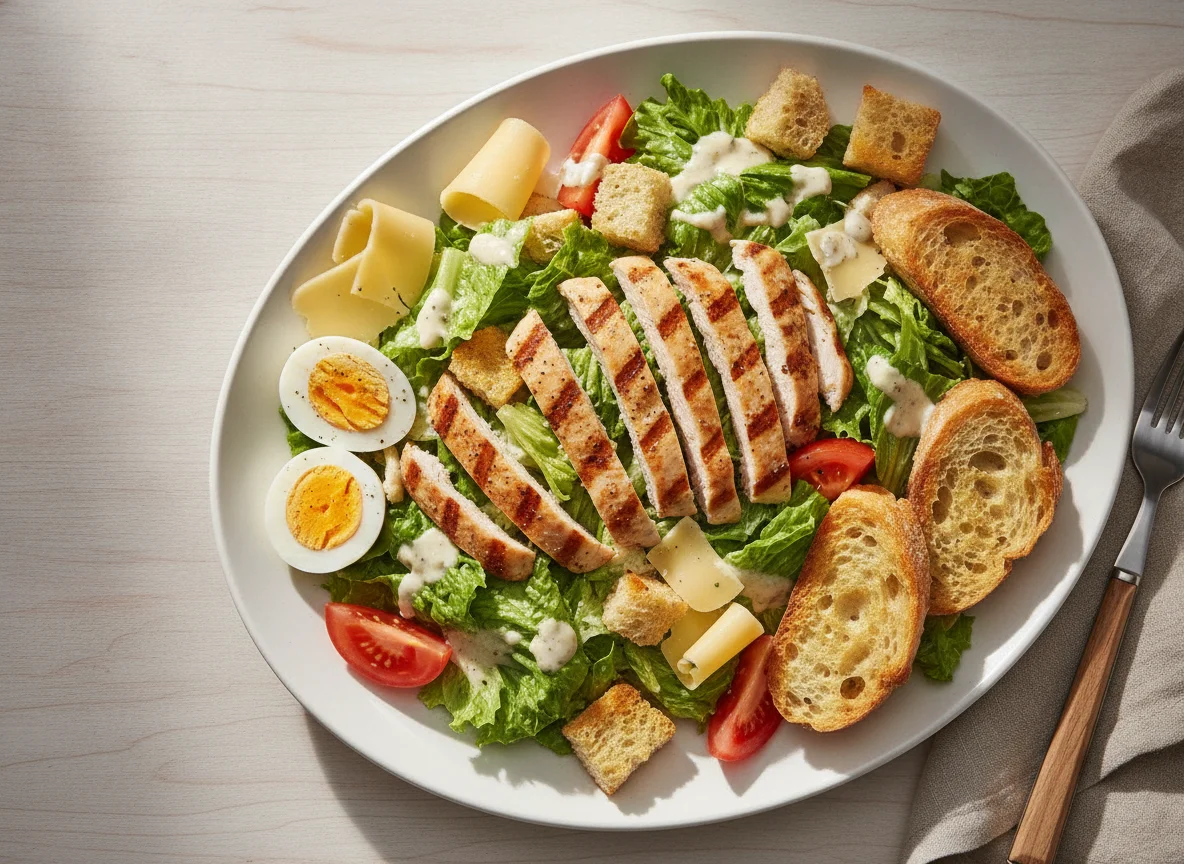 Chicken Caesar Salad with Toast photo