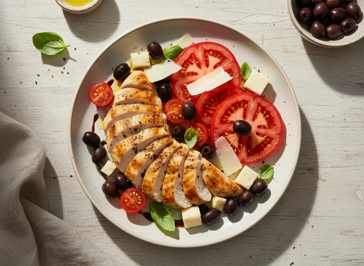 Chicken, Cheese, Tomato and Olives Plate photo