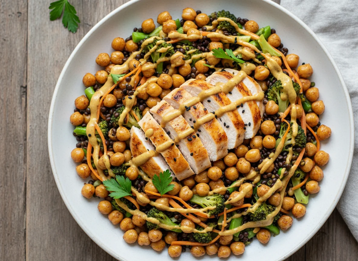 Chicken, Chickpea, and Lentil Salad with Honey Mustard Dressing photo