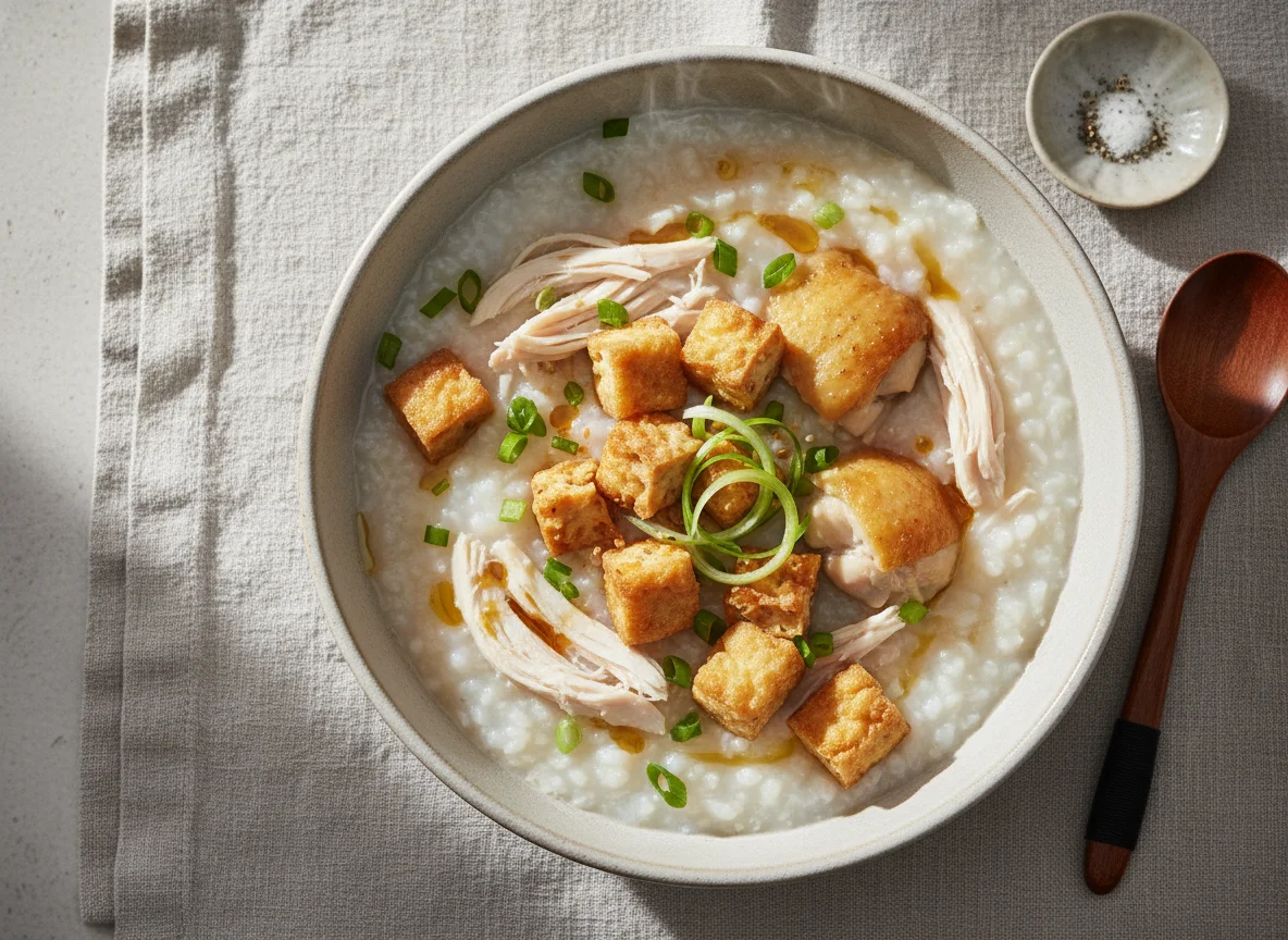 Chicken Congee with Fried Tofu photo
