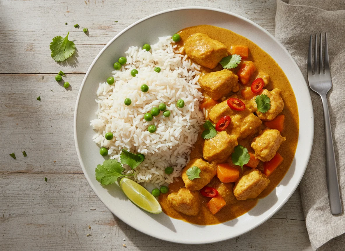 Chicken Curry with Basmati Rice and Vegetables photo