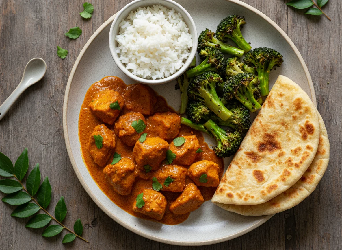 Chicken Curry with Broccoli and Flatbread photo