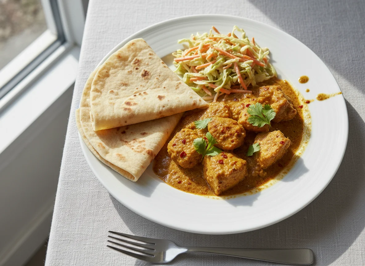 Chicken Curry with Chapati and Coleslaw photo