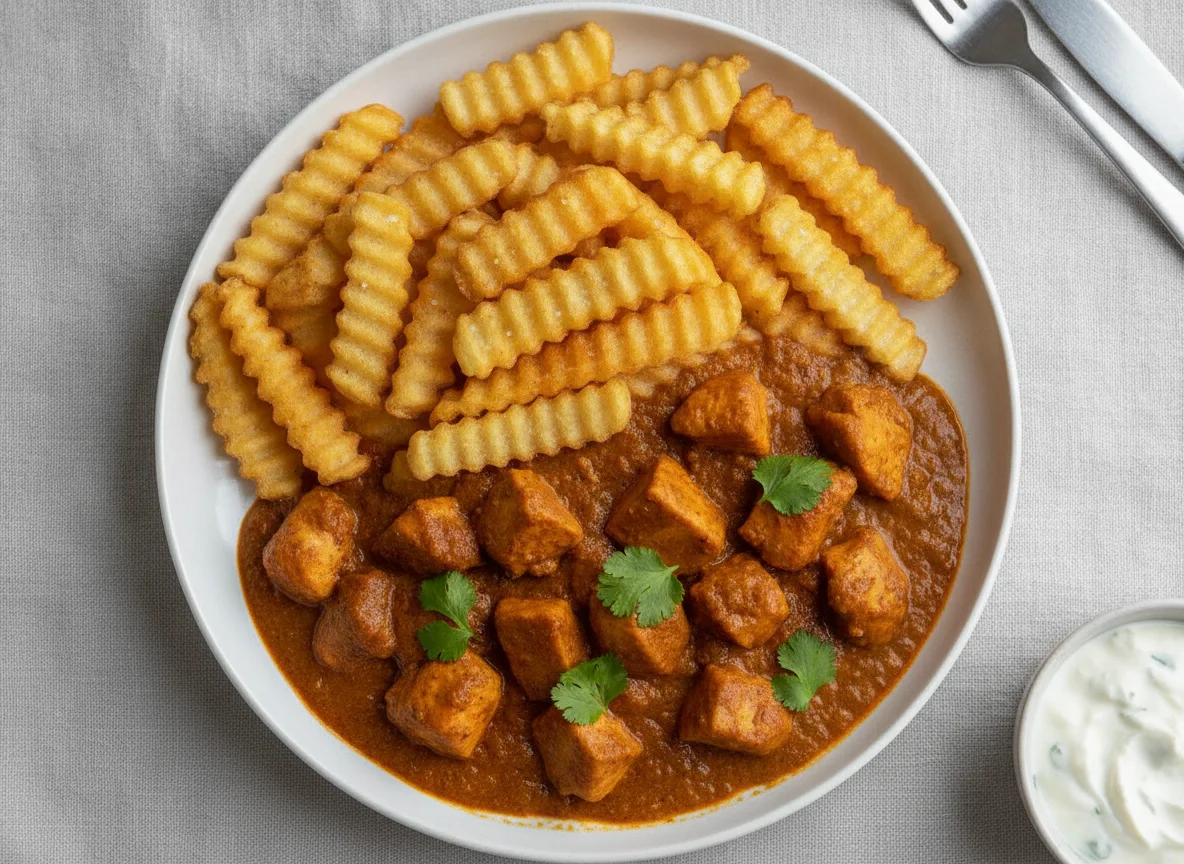 Chicken Curry with Crinkle Cut Chips photo